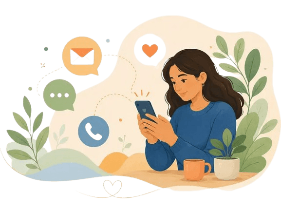 Ilustración de una mujer comunicándose desde su teléfono